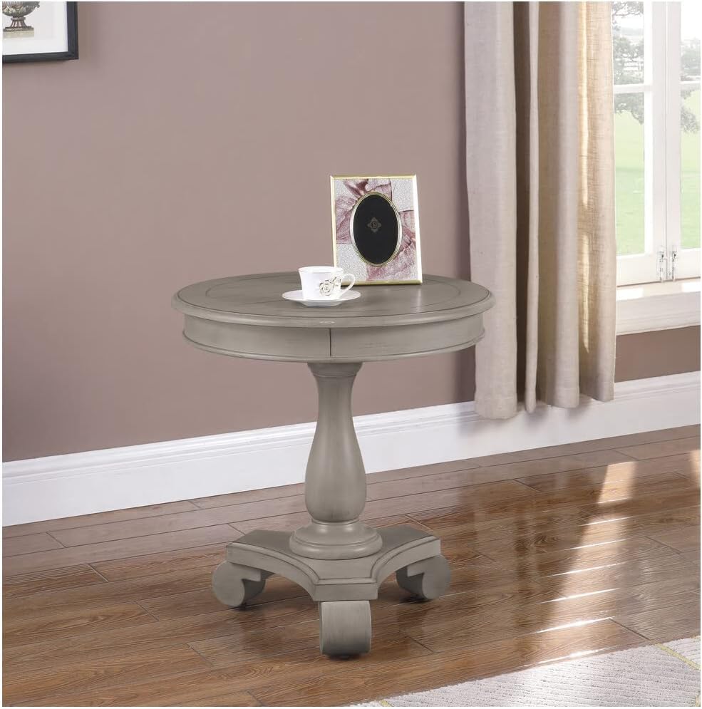 Antique Round End Table, Living Room Sofa Side Wood Table, Gray