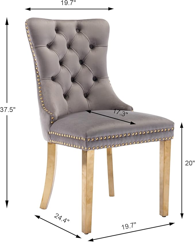 Gray Velvet Dining Chairs Set of 4, Upholstered Dining Room Chairs with Back ...