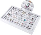 Valyria Velvet 7 Slots Ring Earrings Trays Showcase Display Jewelry Organizer (White PU Leather)