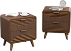 COSIEST Mid-Century Nightstand, Vintage Accent Furniture w 2 Storage Drawers, Modern End Table w Striped Pattern, Wood Small Accent Table for Bedroom, Living Room(Brown,2 Pieces)