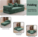 ZEIINPA Convertible Floor Sofa Bed with Fixed-Shape Frame, Modular Chenille Folding Mattress Couch with Armrest, Floor Sofa Lounge Couch for Living Room Bedroom Lounge Studio, Dark Green