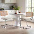 Zesthouse Natural Rattan Dining Chairs Set of 2, Mid Century Modern Dining Chairs with Solid Wood Back & Chrome Base, for Kitchen Living Room, Breuer Design Inspired, Upholstered Linen Fabric, Beige