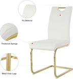Goujxcy Dining Chairs Set of 2, Modern High Back Kitchen Chairs with Metal Legs and Faux Leather Padded Seat Upholstered Dining Chairs for Dining & Kitchen,Living Room (White&Gold, Set of 2)