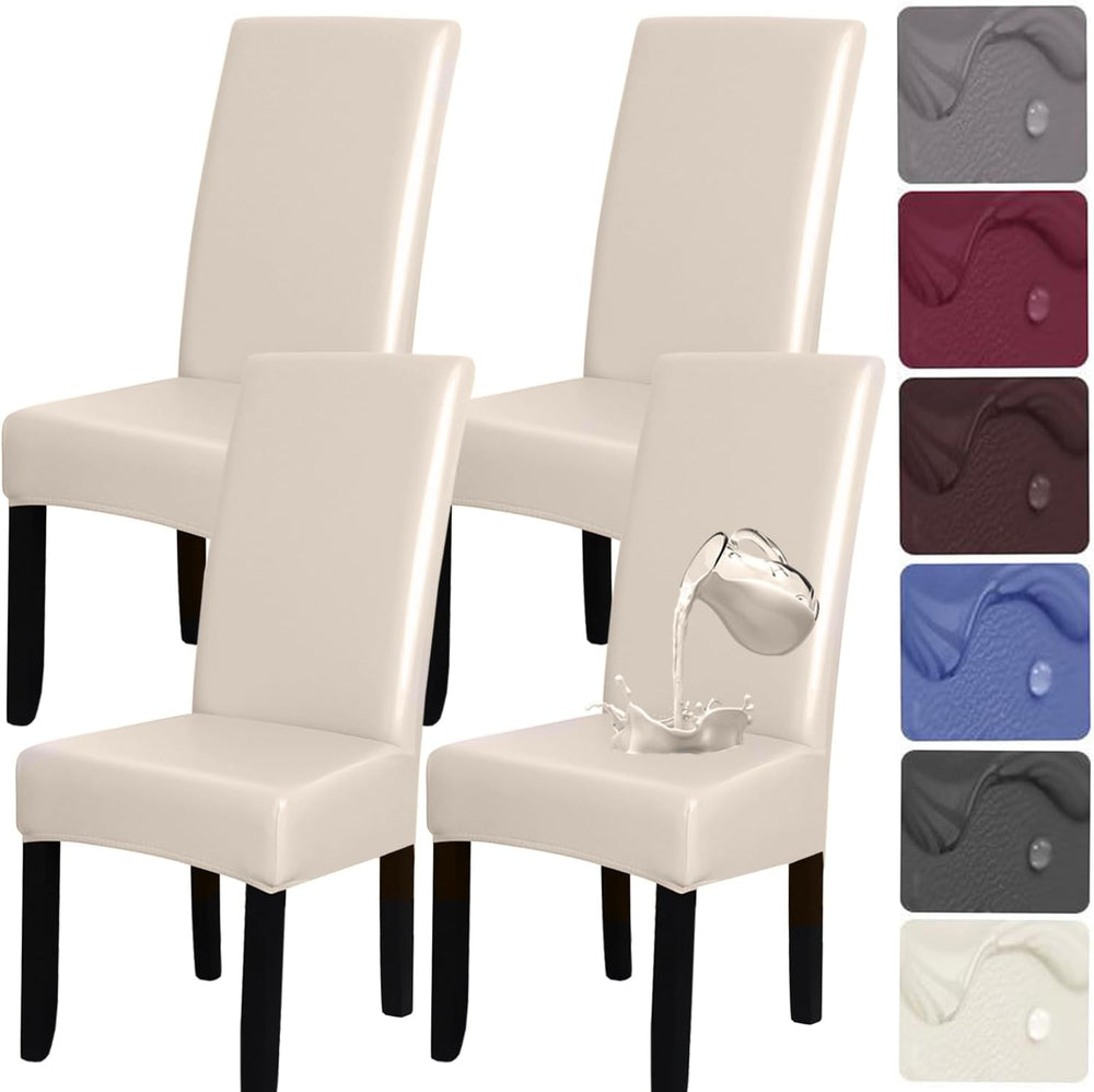 HFCNMY Stretch Waterproof PU Dining Chair Covers Set of 4 - Soft, Washable Sl...