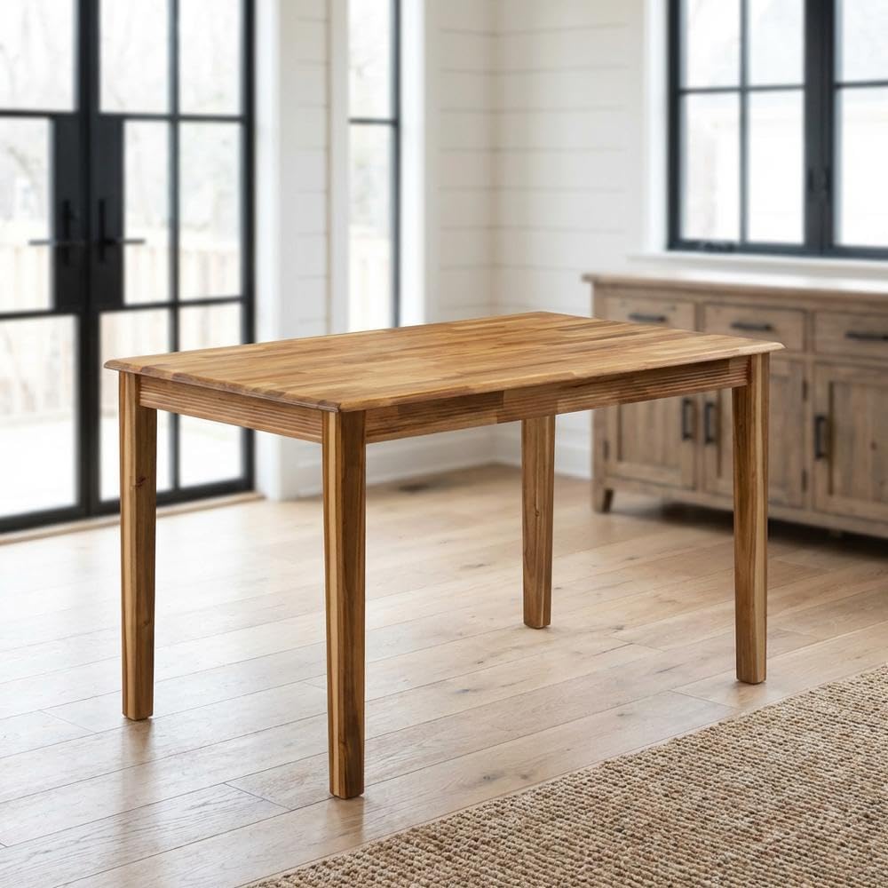 Furnifact Dining Room Table, Natural Finish Rectangular Wood Dinner Table, Si...