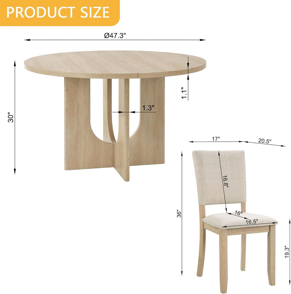 JIJIWANG 47.3" 5-Piece Round Dining Table Set with 4 Upholstered Dining ...