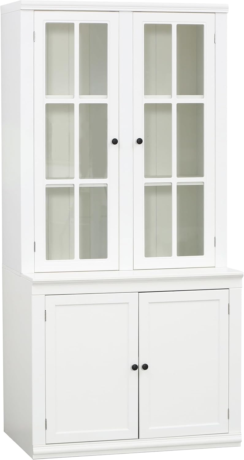 Havemies 36” Wide Freestanding Pantry with Glass Lattice Door, 75” Tall Farmh...