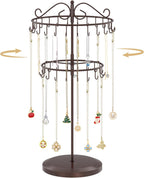 MODOWEY Rotating Necklace Holder Organizer Display Stand with 42 Hooks, 2 Tier Adjustable Metal Tree for Long Necklace Hanger Selling, Tall Spinning Bracelet Storage Rack for Men Women, Espresso Brown