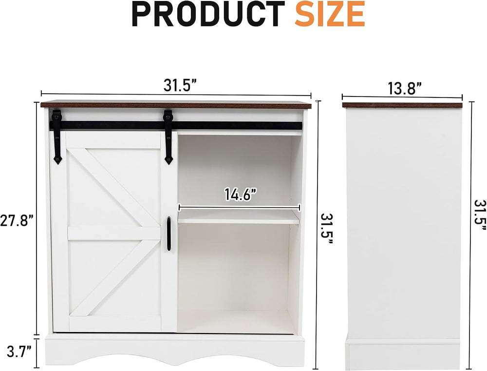 Hlivelood Farmhouse Coffee Bar Cabinet, White Buffet Storage Cabinet with Sli...