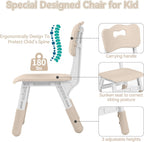 DOREROOM Kids Table and 2 Chairs Set, Height-Adjustable Toddler Table and Chairs Set with Graffiti Desktop, 23.6''L x 23.6''W Children Activity Table for Daycare, Classroom, Home, Burlywood-w