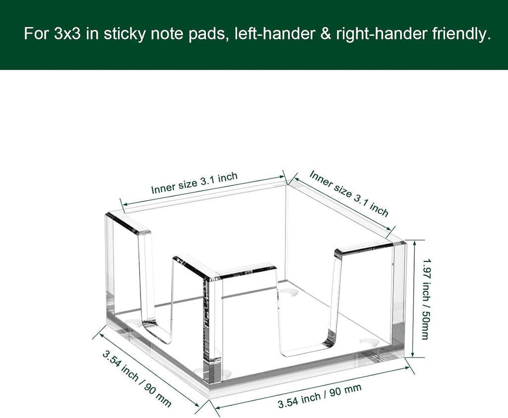 Acrylic Sticky Note Holder, Self-Stick Note Pad Holder W/O Pads - Note Dispenser Memo Pad Holder Desk Organizer for School Office Home (3''x3'' Clear)