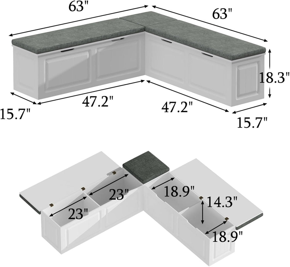 L Shape Storage Bench, Kitchen Breakfast Nook Bench, Backless Corner Bench No...