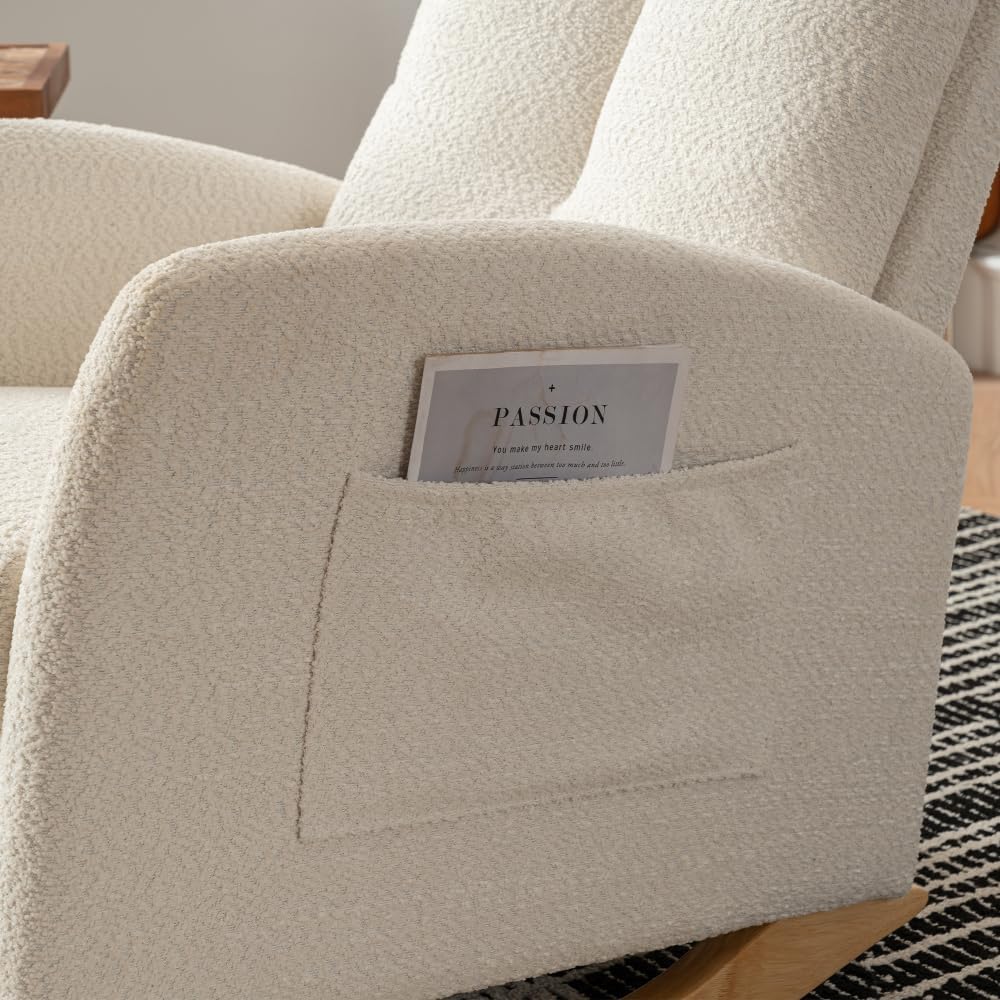 Chair with Footrest High Back Rubber Wood Rocking Legs Bedroom Living Space (...