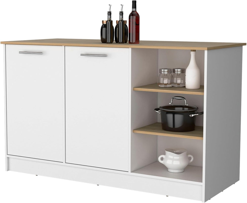 FM FURNITURE Gladiolus Kitchen Island in Melamine, Two Doors, Three Open Shelves
