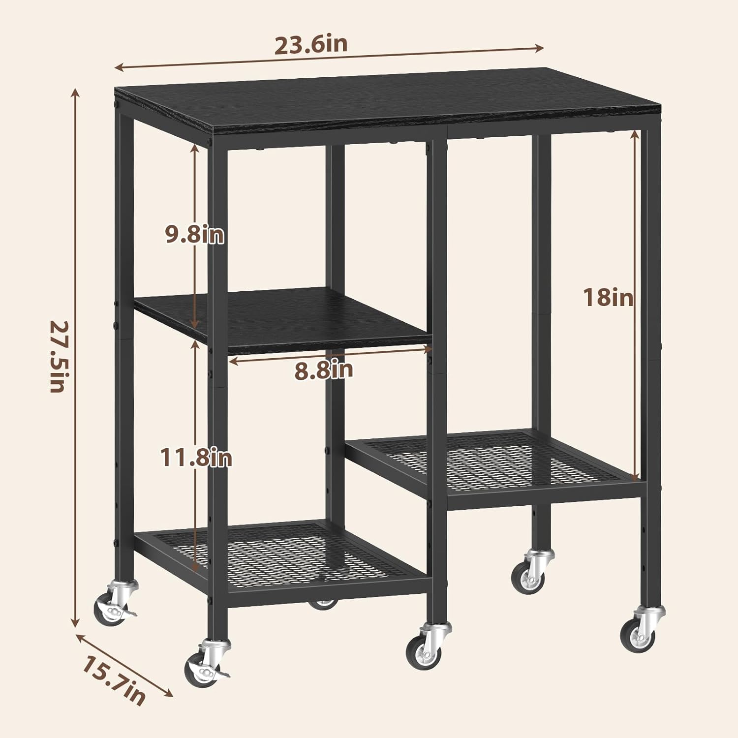 Kitchen Microwave Cart,Microwave Stand with Wheels,Coffee Bar Table Station,4-Tier Rolling Baker's Rack,Small Appliance Storage Shelf,Utility Side Table for Kitchen,Living Room (Black)