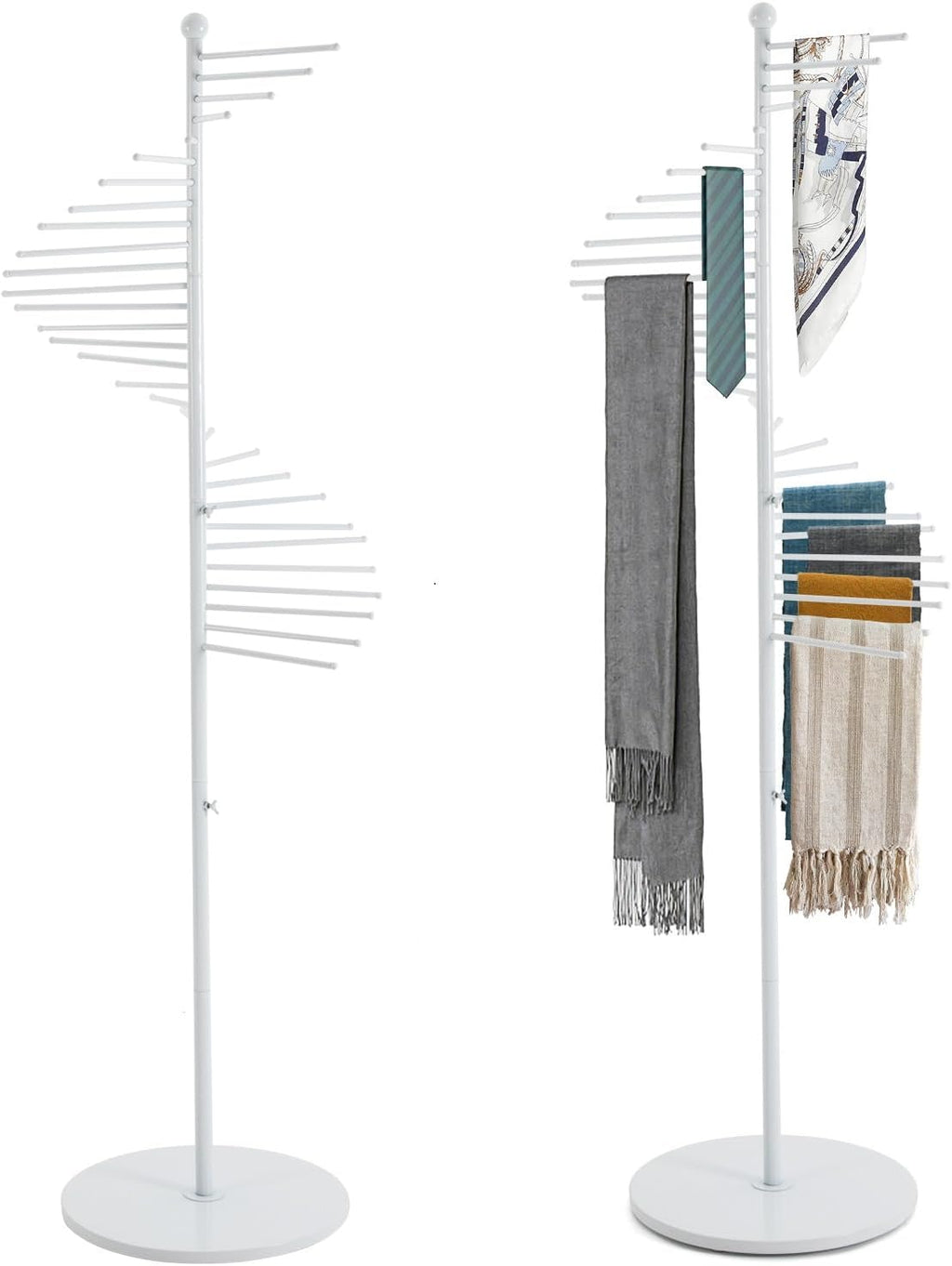 Spiral Scarf Display Stand, Freestanding Hijab Organizer with Multiple Rods, Metal Scarf Rack for Clothing Store Home, White