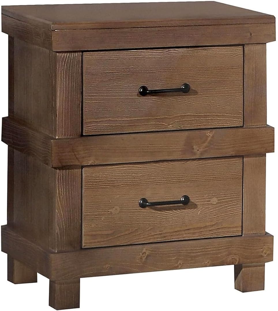 Nightstand with 2 Drawers in Antique Oak Finish,for Small Spaces