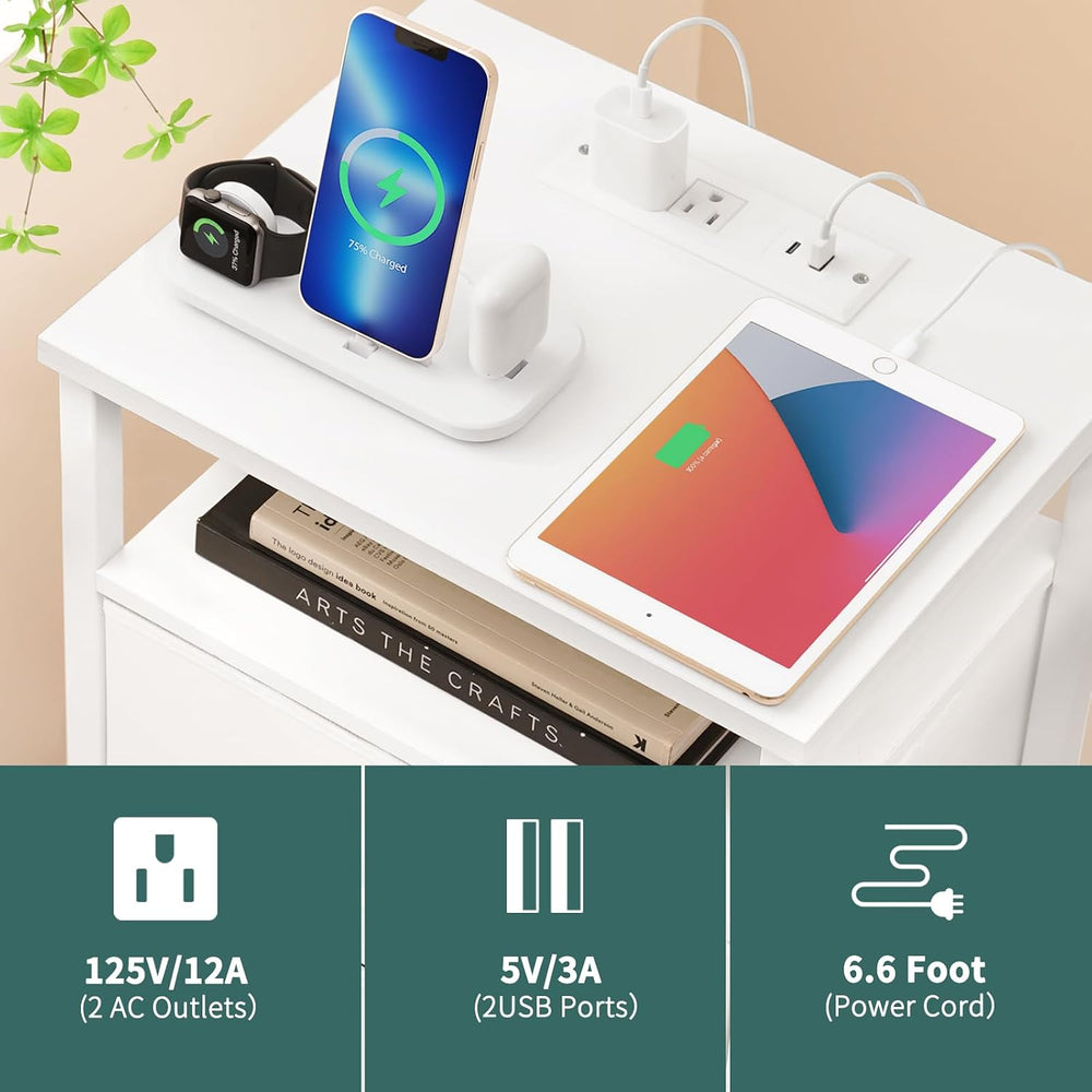 Yoobure Night Stand with Charging Station, 16 Colors LED Nightstand with USB ...