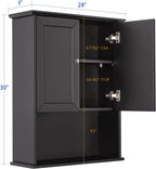 Black Wall Cabinet 24x30 Inch Wooden Over The Toilet Storage Cabinets with 2 Doors, Above Toilet Storage Medicine Cabinets for Bathroom Laundry Room Bedroom Kitchen