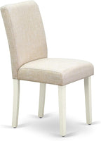 East West Furniture DMAB3-LWH-02 3 Piece Dining Table Set Contains a Round Dining Room Table with Dropleaf and 2 Light Beige Linen Fabric Upholstered Chairs, 42x42 Inch, Linen White