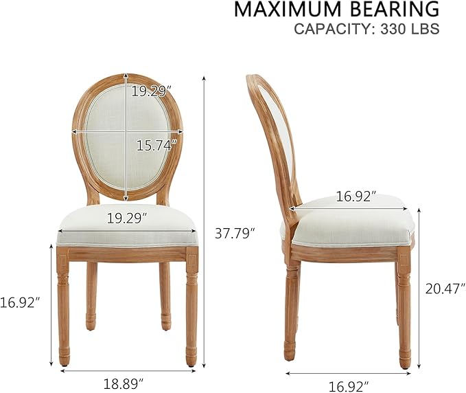 Nrizc French Country Dining Chairs Set of 2, Vintage Farmhouse Dining Chairs with Round Back, Solid Wood Dining Room Chairs, for Kitchen, Bedroom, Dining Room