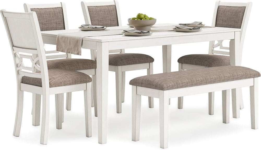 Signature Design by Ashley 6-Piece Dining Set with Bench, Antique White