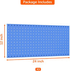 TORACK 3 PCS Metal Pegboard Panels(12x24 inch) for Wall Garage Utility Tools Storage Pegboard for Workbench, Modular Peg Board Tool Organizer Board Kit(Pack of 3, Blue)