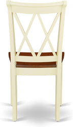 East West Furniture CLC-BMK-W Clarksville Dining Room Chairs - Double Cross Back Wood Seat Chairs, Set of 2, Buttermilk & Cherry