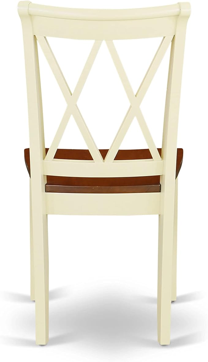East West Furniture CLC-BMK-W Clarksville Dining Room Chairs - Double Cross Back Wood Seat Chairs, Set of 2, Buttermilk & Cherry