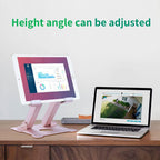 KABCON Tablet Stand,【Updated】 Adjustable Eye-Level Aluminum Solid Desktop Stand Holder,Compatible with iPad Series,Microsoft Surface Series,Samsung,Kindle Fire,Etc.Up to 15'' Tablets-Pink