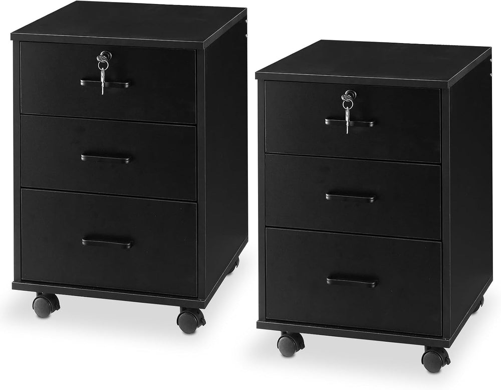 TUKAILAi Mobile File Cabinet with 3 Drawers, Lockable Storage Unit Wooden Rol...