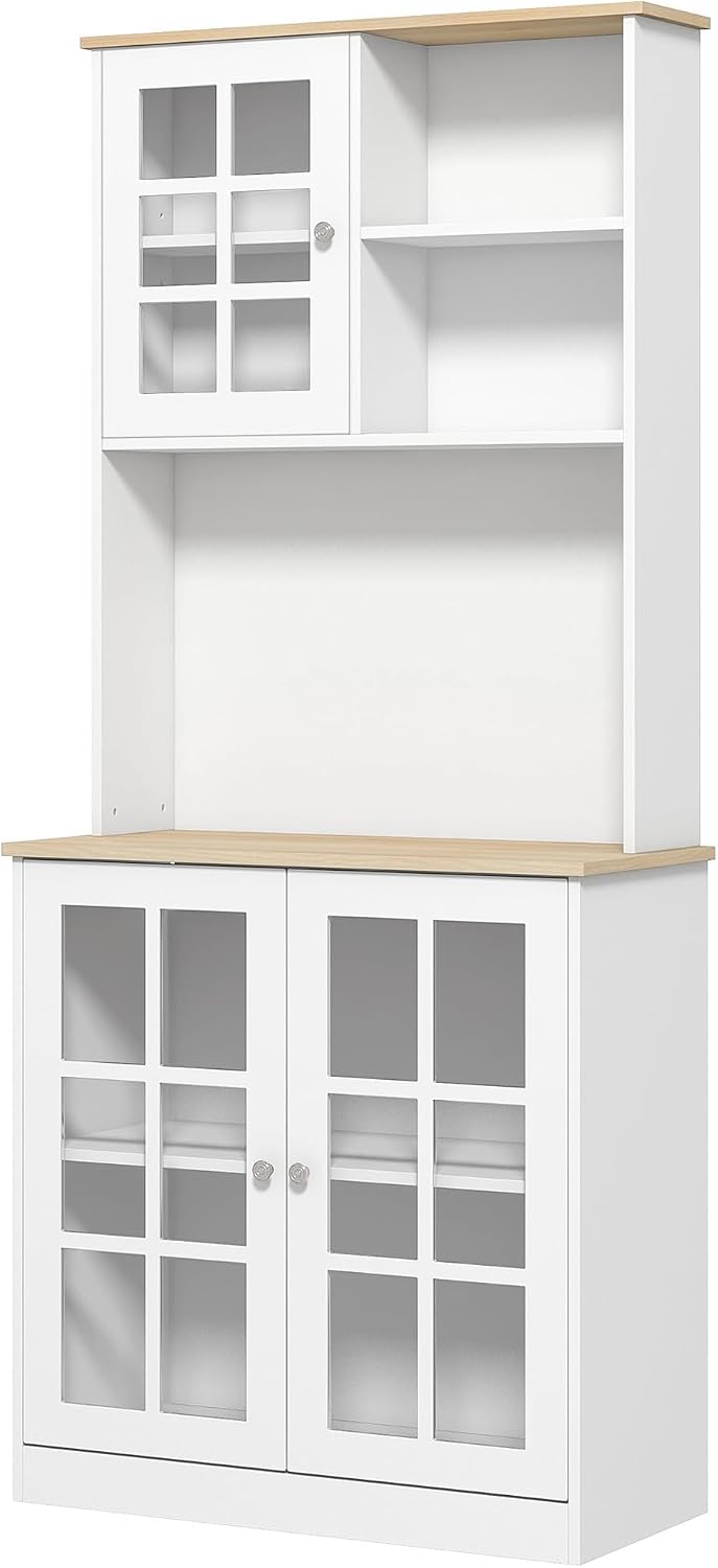 Modern Kitchen Pantry Cabinet, Freestanding Storage Cabinet with Hutch, for D...