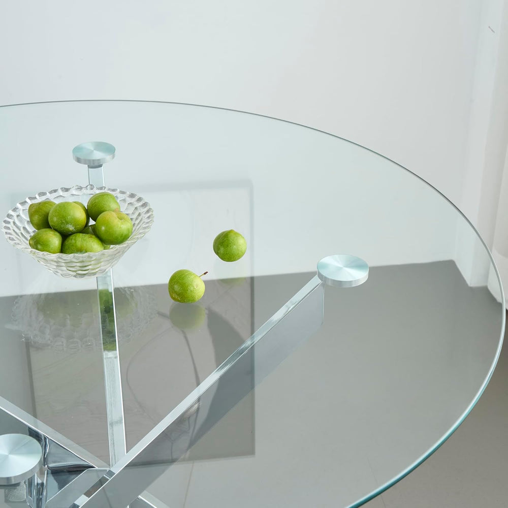 47.2“ Round Dining Table for 4, Contemporary Tempered Glass Dining Table, Sma...