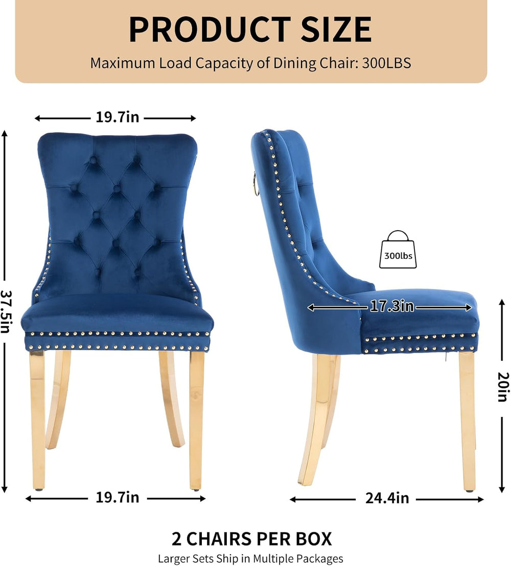 Velvet Dining Chairs Set of 6, Tufted Upholstered High Wingback Chairs with N...