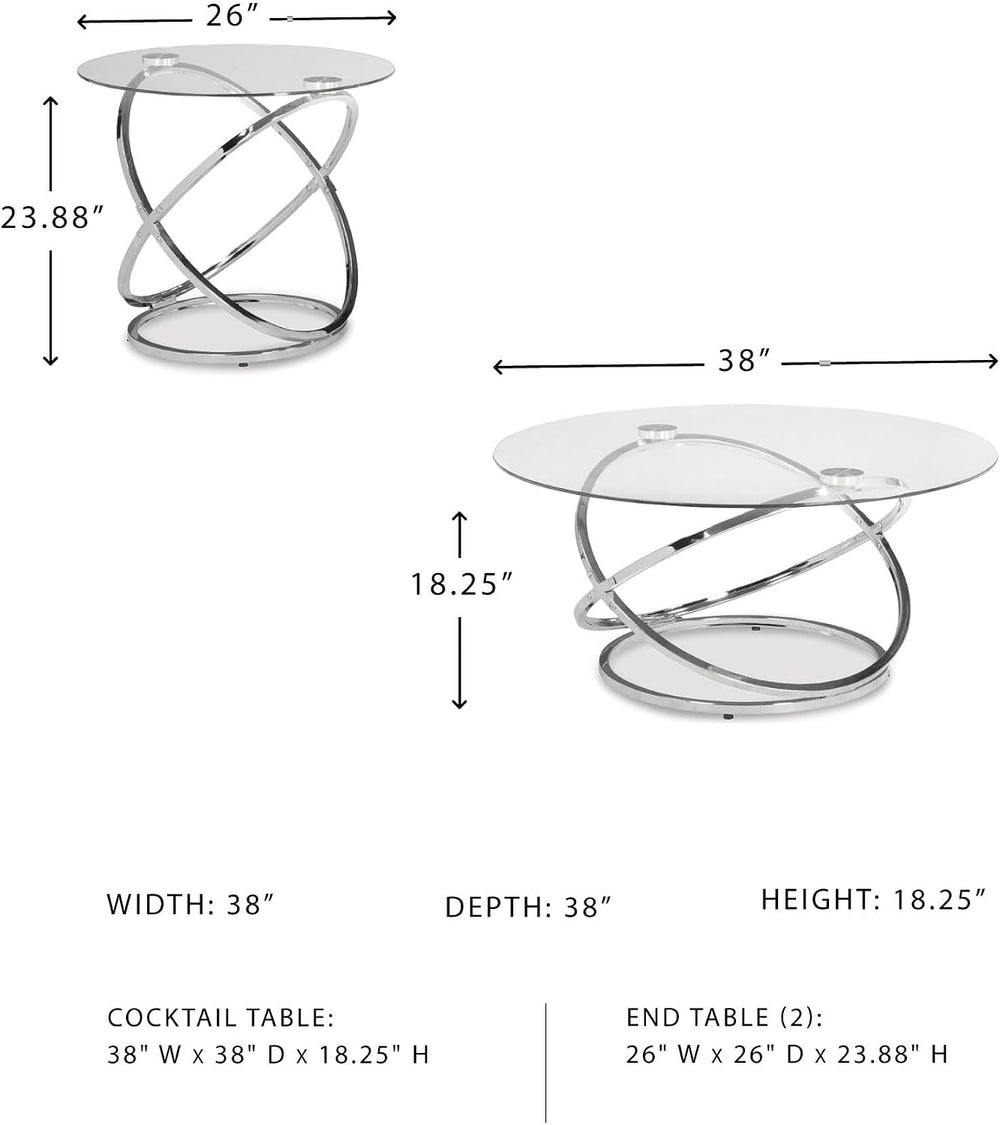 Signature Design by Ashley Hollynyx Round Glass Coffee Table Set of 3 | Tempe...