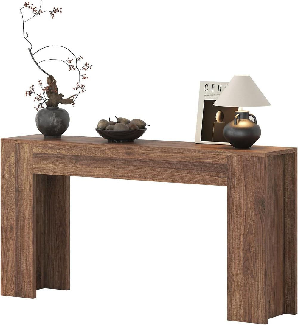 knoworld 63-Inch Long Console Table with LED Light, Farmhouse Sofa Table Behi...