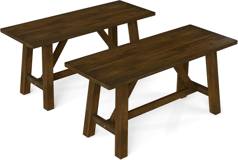 GOFLAME 38” Wood Dining Bench Set of 2, Farmhouse Entryway Bench with Rubber ...