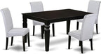 East West Furniture LGBA5-BLK-05 5 Piece Dinette Set Includes a Rectangle Dining Table with Butterfly Leaf and 4 Grey Linen Fabric Parson Dining Room Chairs, 42x84 Inch, Black