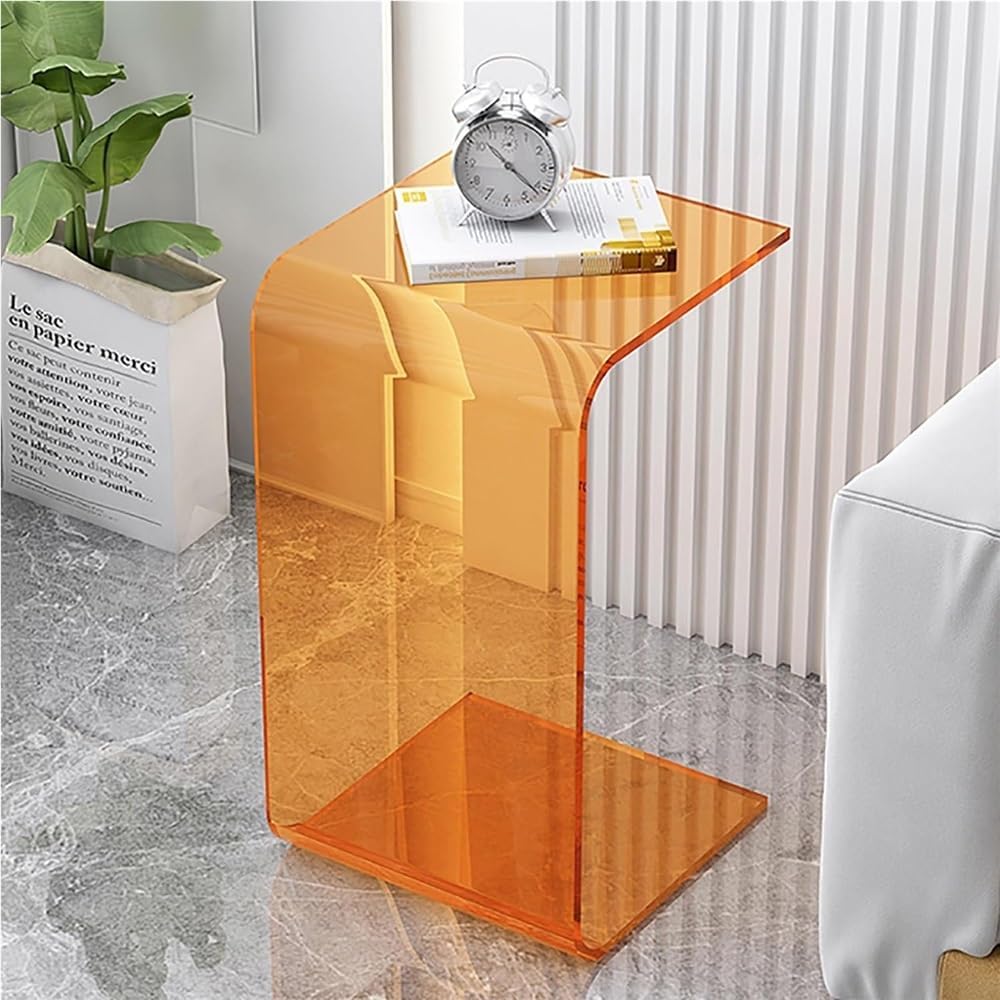 Acrylic Clear Side Table, C-Shape Bedside Table, Modern End Table, Sofa End T...