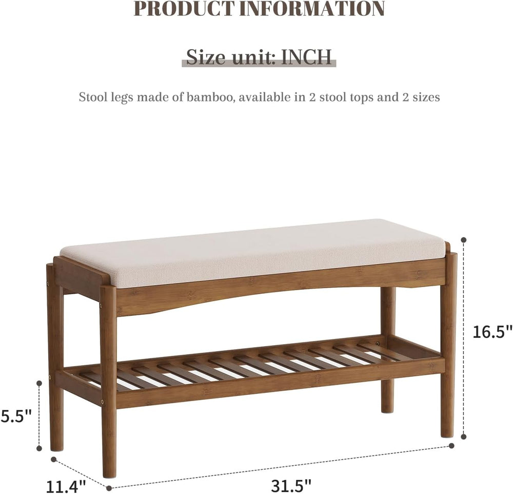 STDDRE Shoe Bench Entryway Bamboo 2-Tier Shoe Rack with Cushion Padded Seat S...