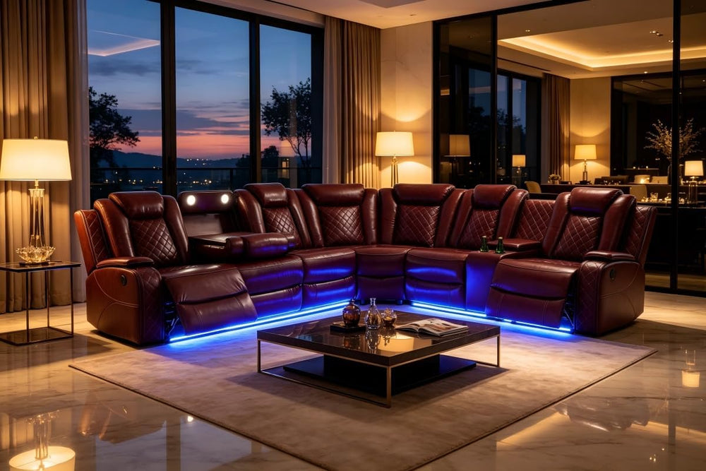 A Ainehome Power LED Reclining Sectional Sofa Set, Living Room Power Recliner...
