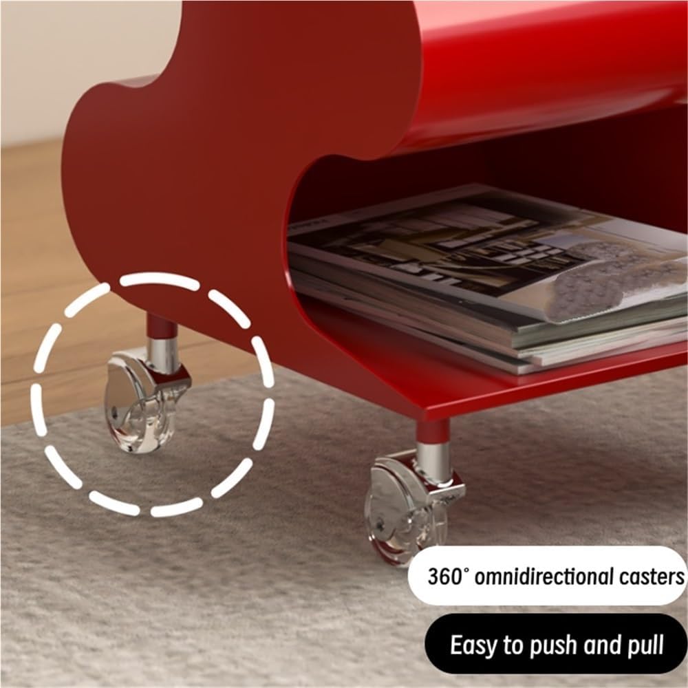 Modern ABS Side Table with Wheels, Movable Coffee Table with Storage, Multi-L...