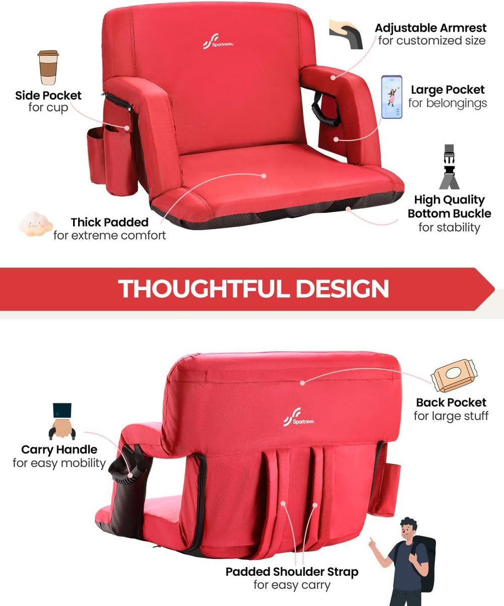 Sportneer Stadium Seats with Back Support: 2.5'' Thick Comfy Cushion ...
