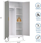 Metal Armoire Wardrobe Closet, 71" Clothing Storage Cabinets with 2 Doors & 3 Adjustable Shelves, White Wardrobe Cabinet with Hanging Rod for Bedroom, Gym