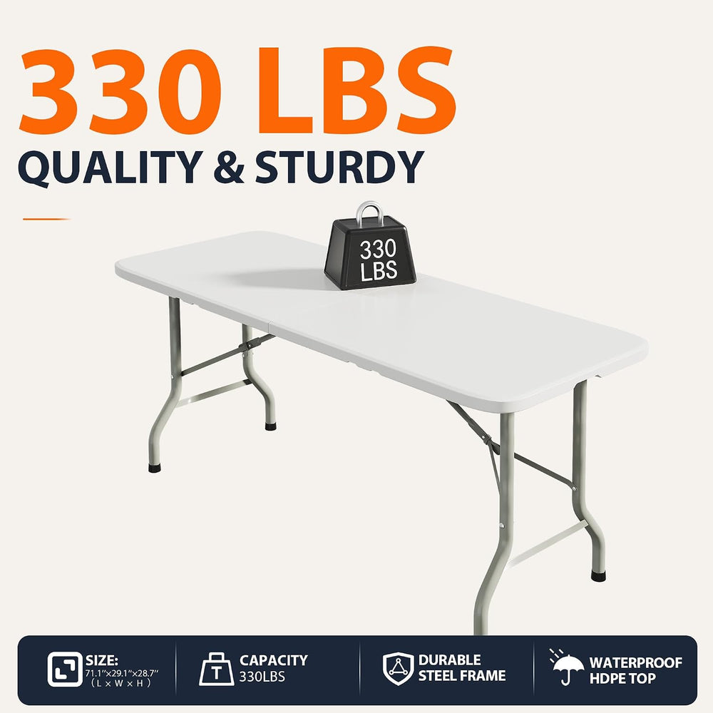 HULKFIT 6FT Heavy Duty Folding Table, Portable Utility Table for Parties, Eve...