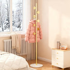 Coat Rack Freestanding with Marble Rock Slab Base, Heavy Duty Sturdy Stable Metal Tree Clothes Racks with 7 Staggered Round Hooks, Coat Hanger for Clothing Hats Bags Purses, for Room Entryway Bedroom