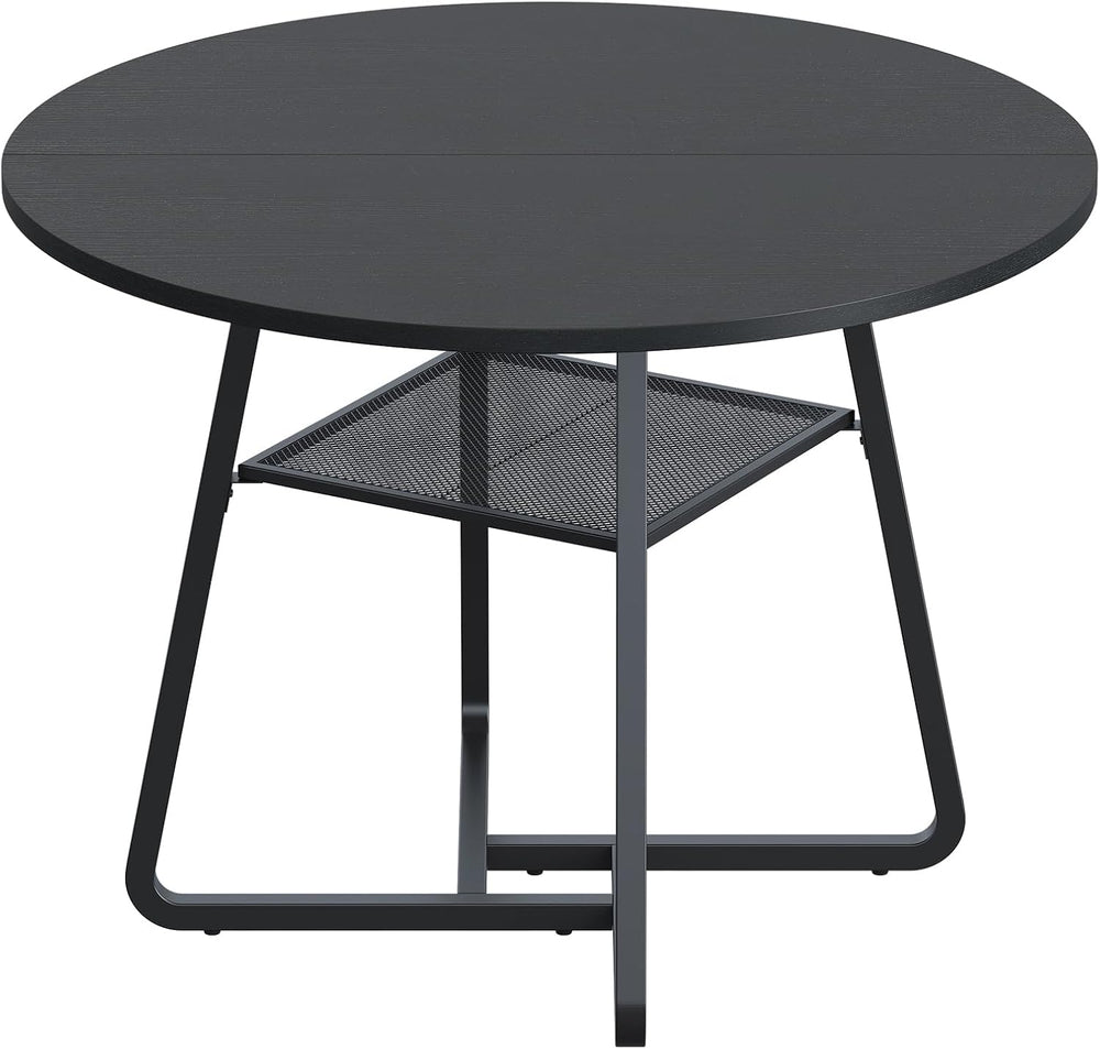 Bigbiglife 43.3" Dining Table for 4, Round Kitchen Table with Storage, S...