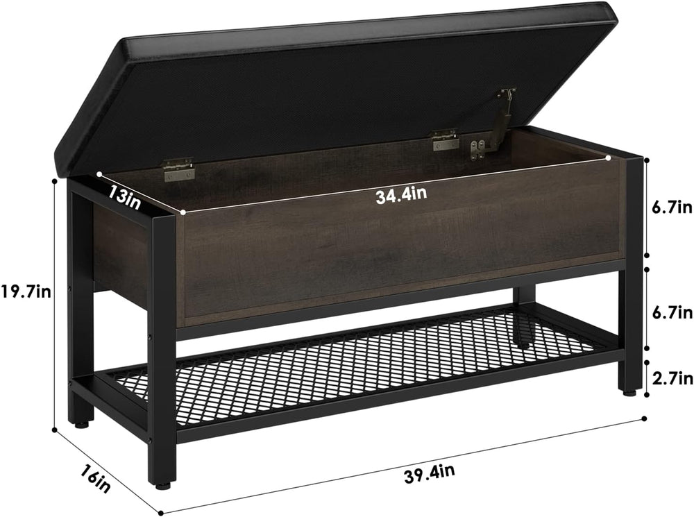 HOSTACK 40" W Storage Bench, Entryway Shoe Bench with Cushion, Dark Brow...