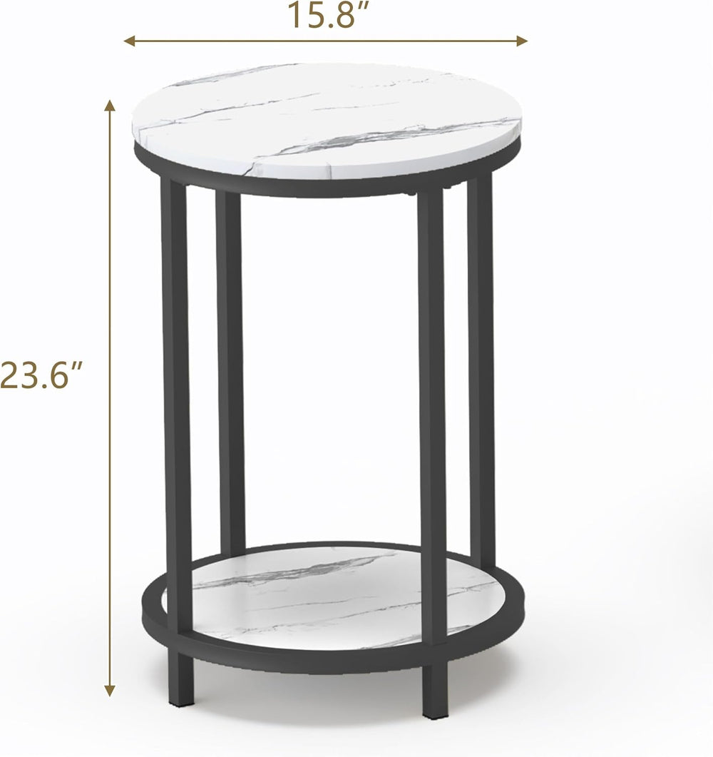 WiberWi Round Side Table Set of 2, Modern Nightstand End Table with Metal Fra...