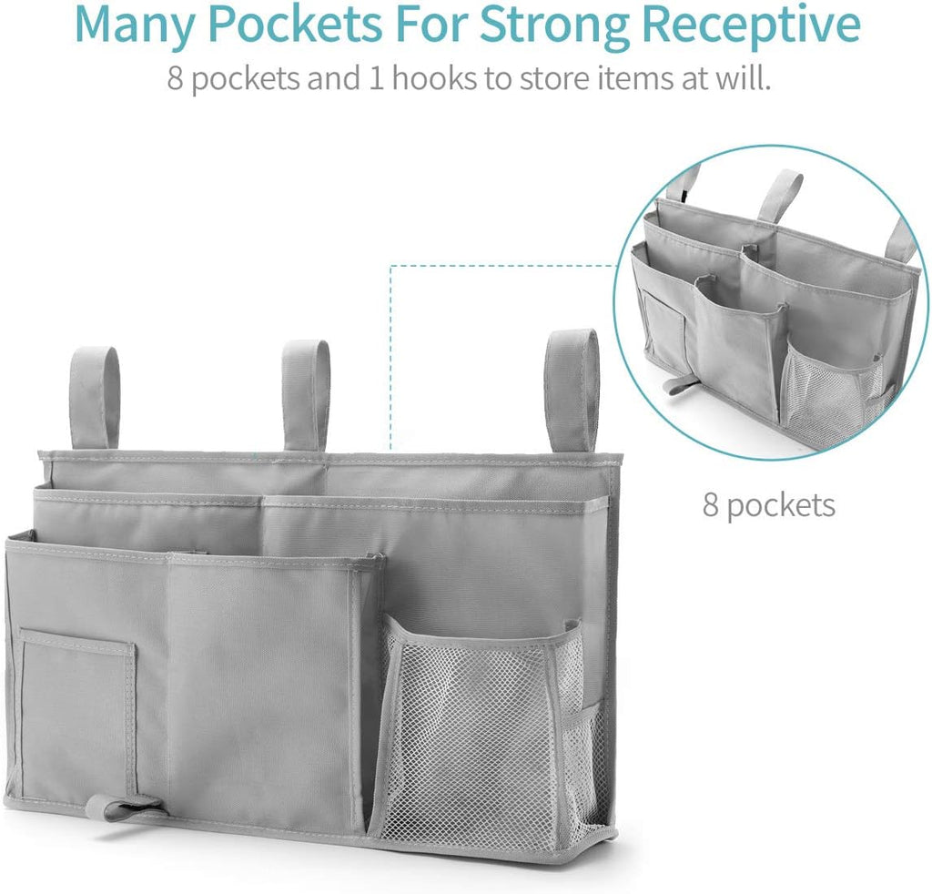Bseash Bunk Bed Organizer, Bedside Caddy Hanging Bed Organizer Storage Bag 8 Pockets, for College Dorm Rooms Bed, Hospital Bed, Baby Bed Rails, 600D Oxford Cloth (Gray)